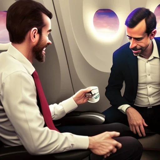 Jeff Bezos having coffee with Jack Dorsey on an airplane