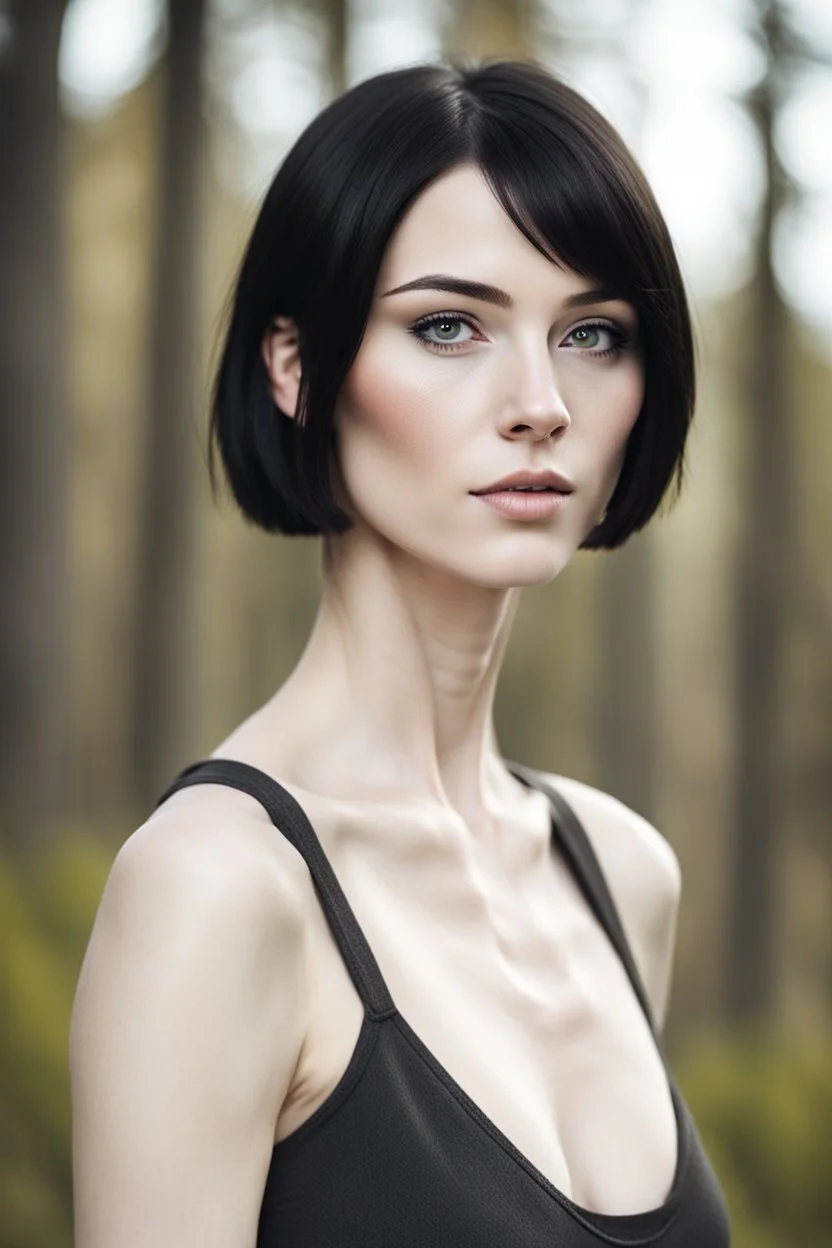 Scandinavian medieval 30 year old woman with black short hair, beautiful pale skin, athletically built