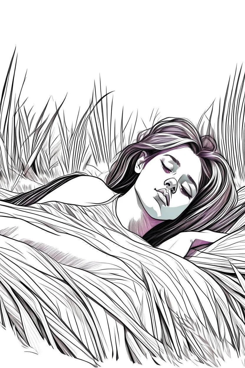 bible Realistic Beautiful Natural Ruth laying on the hay sleeping full body picture Black and white Coloring page