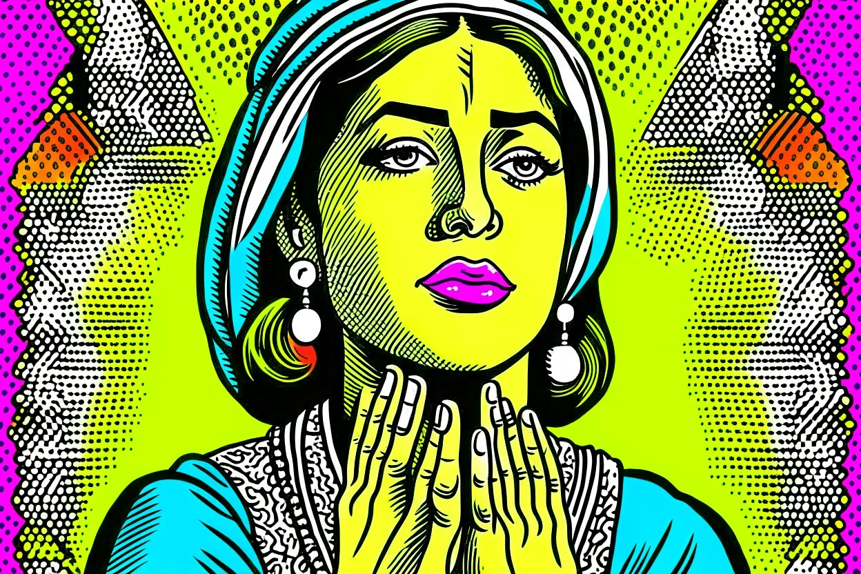 Vintage pop art style of a jewish woman from the torah praying to god