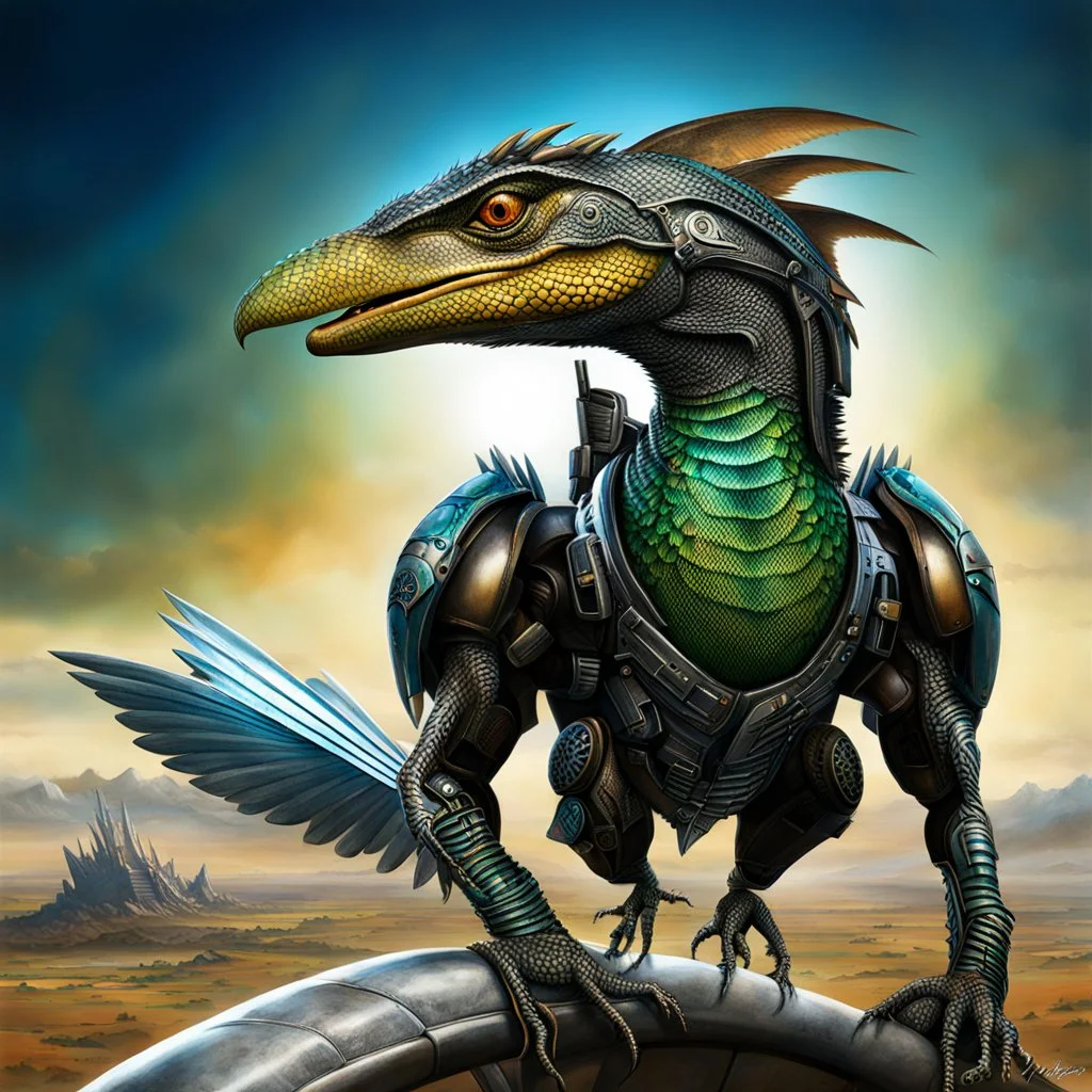 Lucky Stryker, Jet eagle lizard hybrid, biomechanical surrealism,