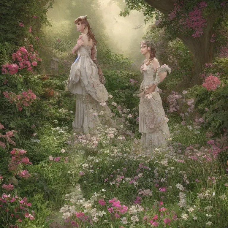 a lady in a garden, highly detailed, artstation, concept art, sharp focus, illustration, incredibly symmetrical, incredibly detailed, award winning