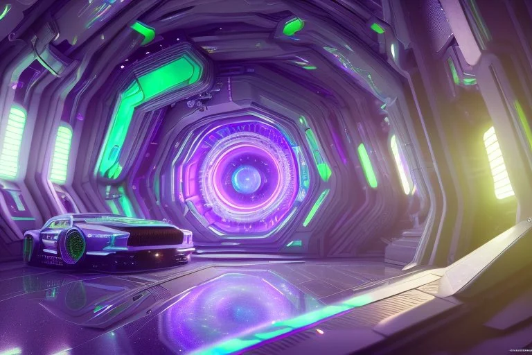 green and purple crystal cosmic and galactic ambiance cinema4d sci-fi futuristic tunnel, full of details, smooth, bright sunshine，soft light atmosphere, light effect，vaporwave colorful, concept art, smooth, extremely sharp detail, finely tuned detail, ultra high definition, 8 k, 16 k, unreal engine 5, ultra sharp focus