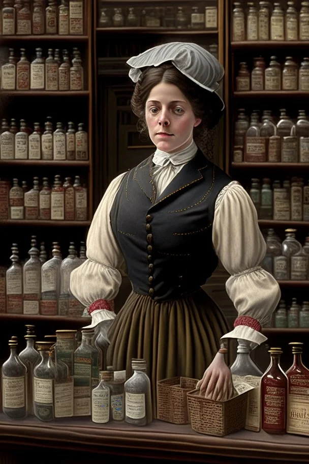 victorian medicine shop woman cashier