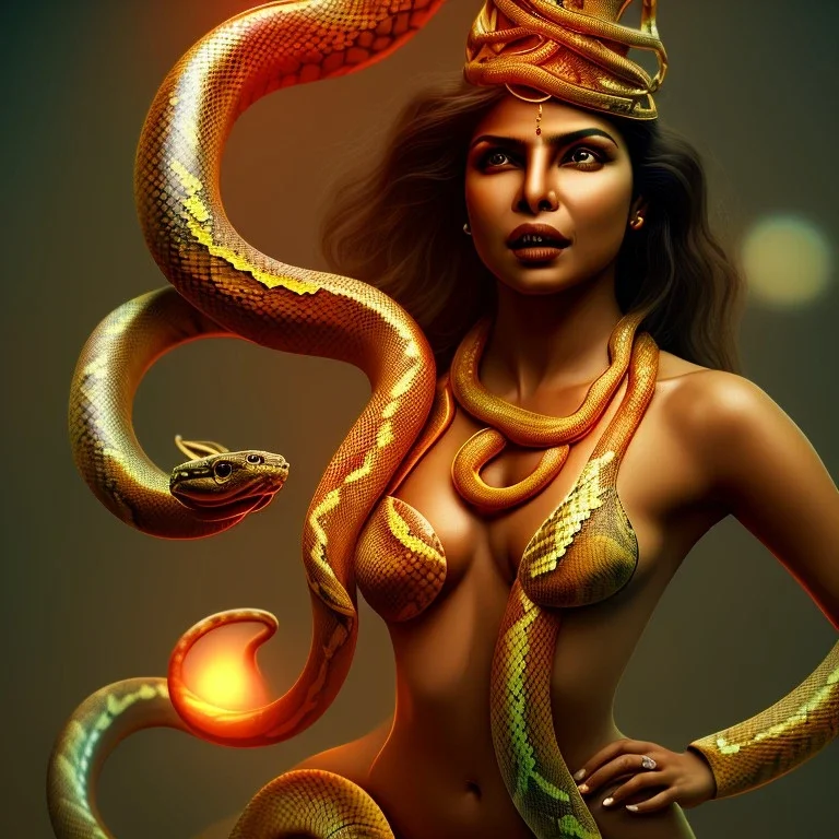 priyanka chopra , hot snake goddess, by Mahmoud Sai, Cartographic, Golden Hour, Closeup-View, 16k, Lumen Global Illumination, Diffraction Grading ,beautiful ,circuitry,