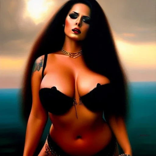 portrait of beautiful busty Julie from heavy metal fakk 2 painting by Brom , oil on canvas, cinematic composition, extreme detail,fit full head inside picture,8k