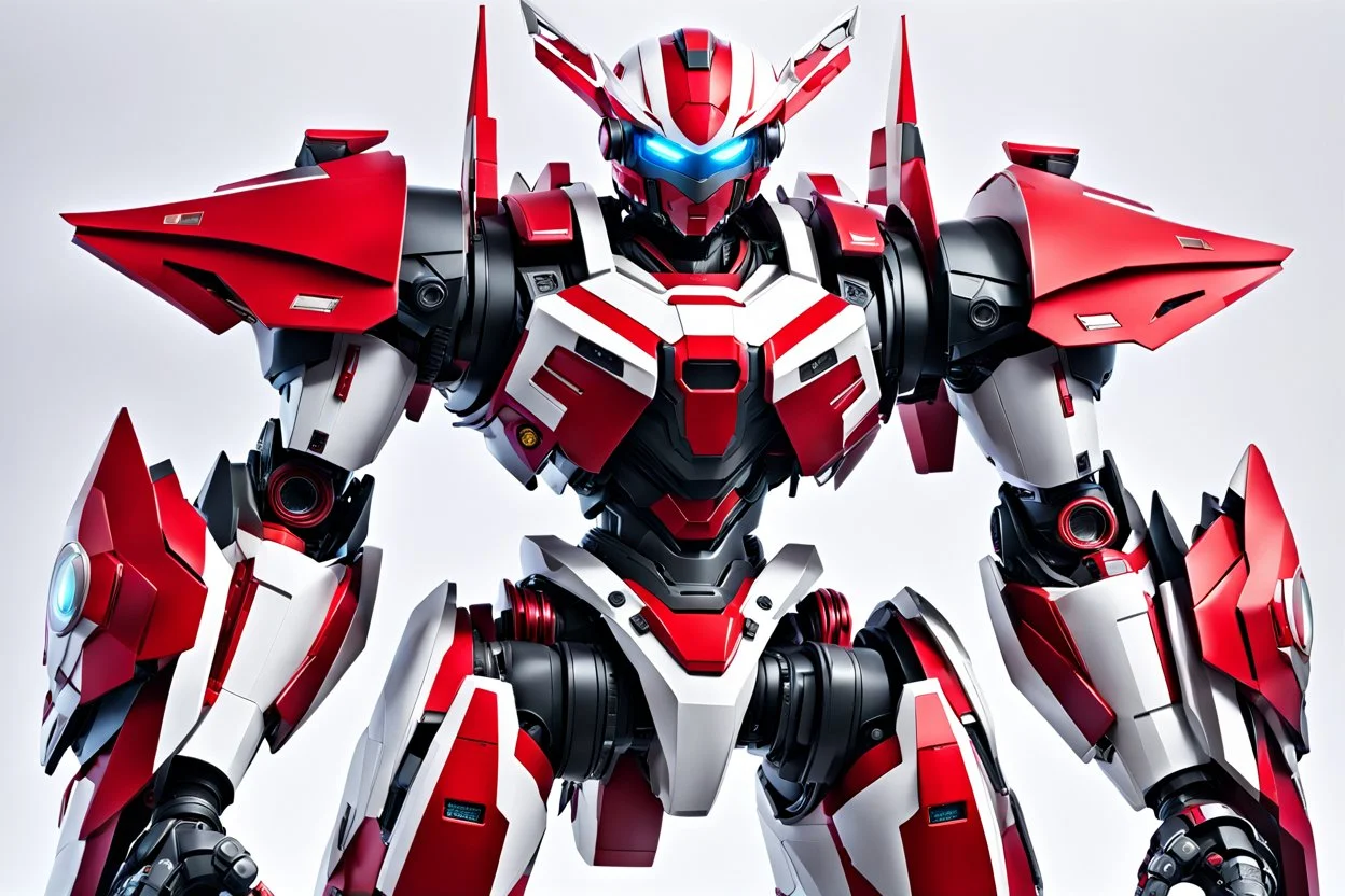 big robot with red and white color schemes, in the style of fairy academia, hard-edge style, agfa vista, dynamic pose, oshare kei, hurufiyya, rtx, close picture, intricate details, highly detailed, high details, detailed portrait, masterpiece,ultra detailed, ultra quality