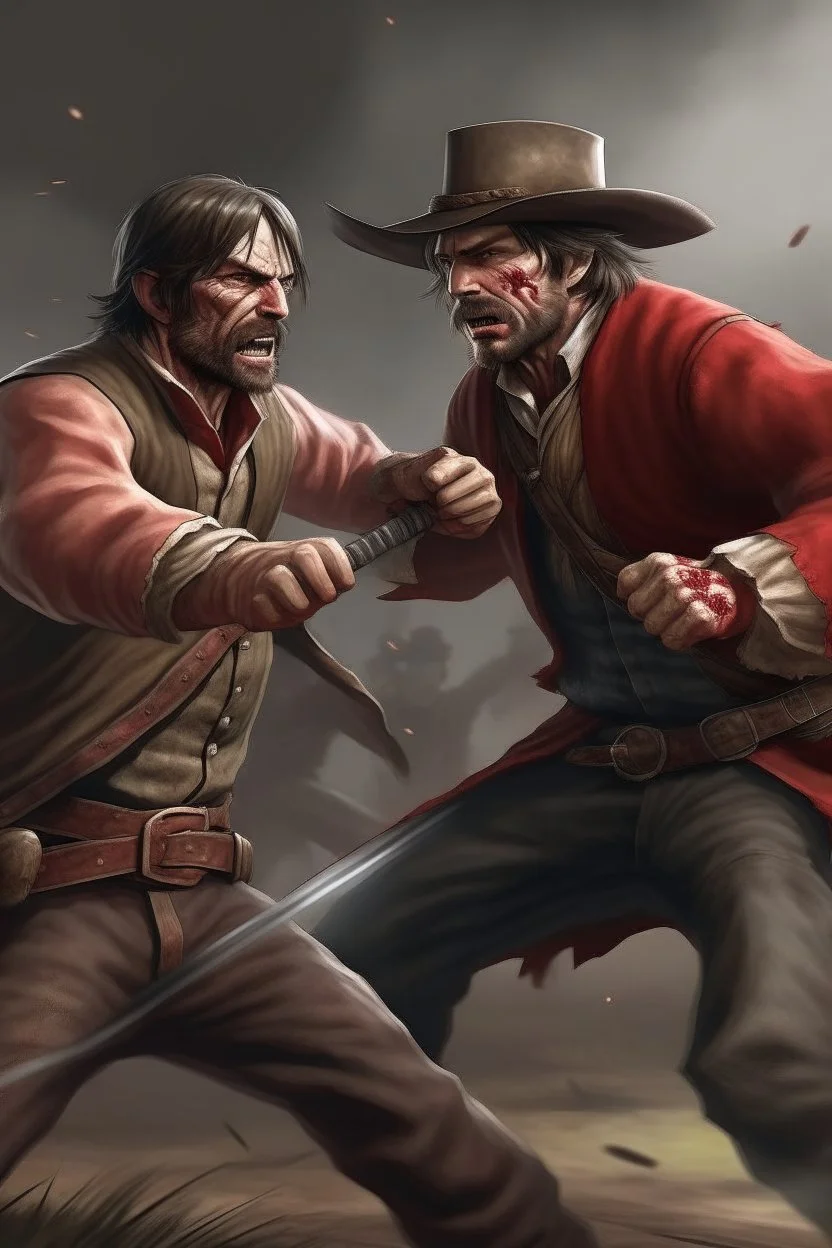 Realistic Arthur Morgan fighting Eren Jeager