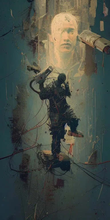 silouhette of character with a chainsaw each protruding out of head and hands, highly intricate hyperdetailed matte photography by Ismail Inceoglu,Sakiyama,James Gurney,Victro Ngai & Kaluta,cover art,poster art,long exposure,cel-shaded,masterpiece,award-winning