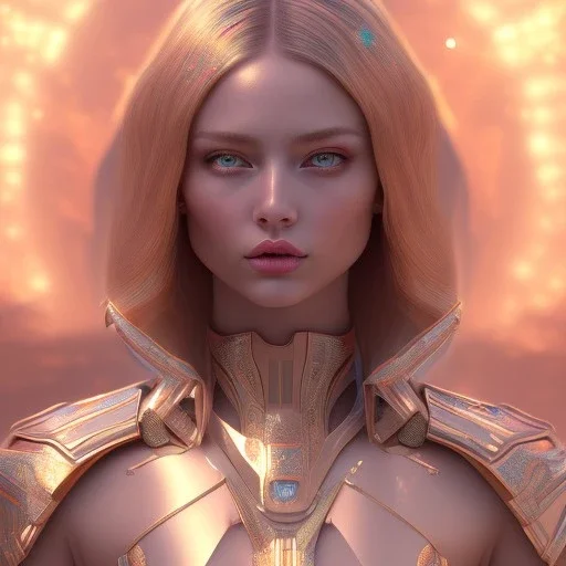 Beautyful woman,galactic , cosmic armor,hair long blond, blue eyes, happy cosmic, bright colors, blue, pink, realistic, photo real, clear sunny background, highly detailed, high contrast, 8k high definition, unreal engine 5, extremely sharp detail, light effect, sunny light background