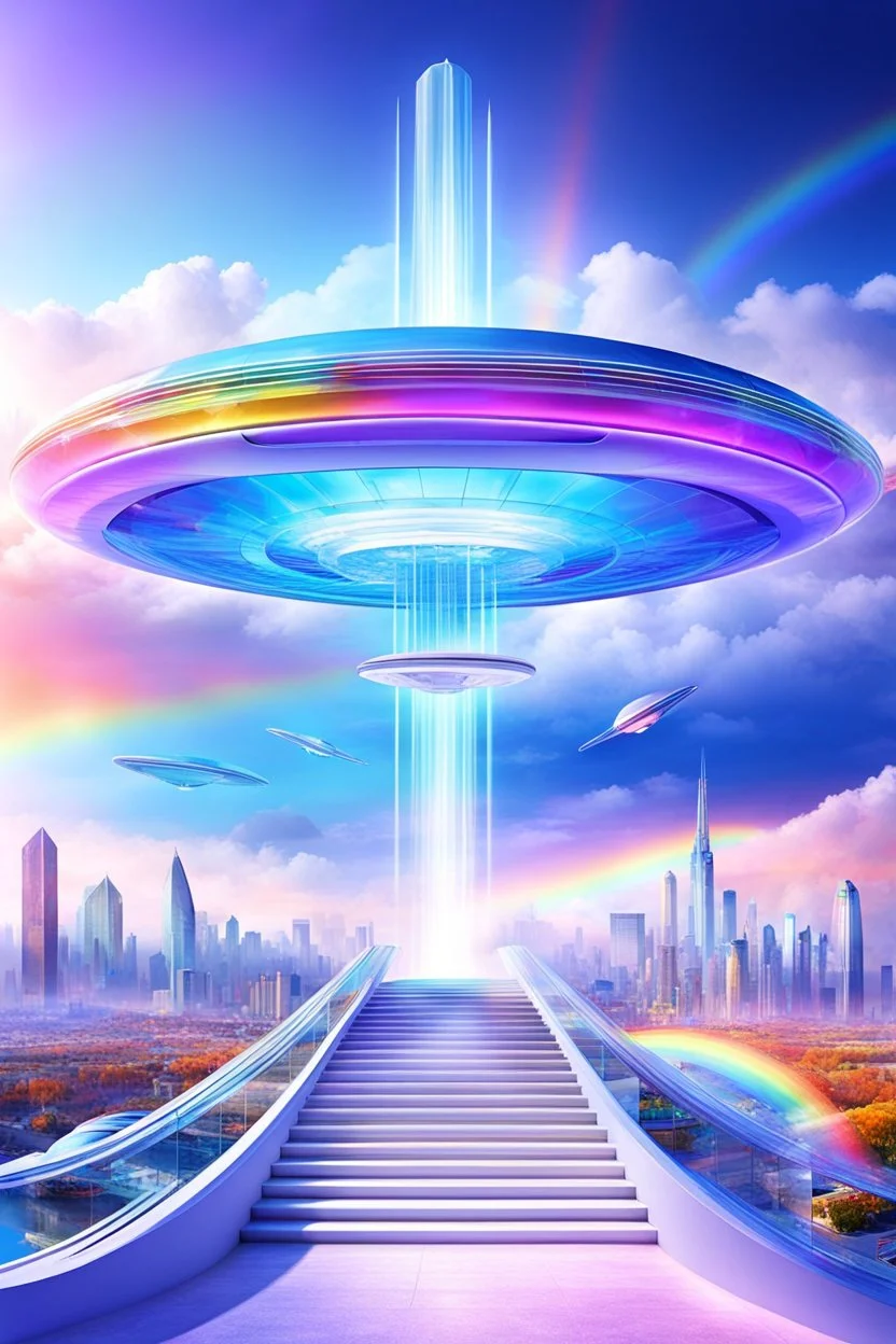 Ufo rainbow, futuriste ultra moderne,stairway to heaven,crystal very beautiful city