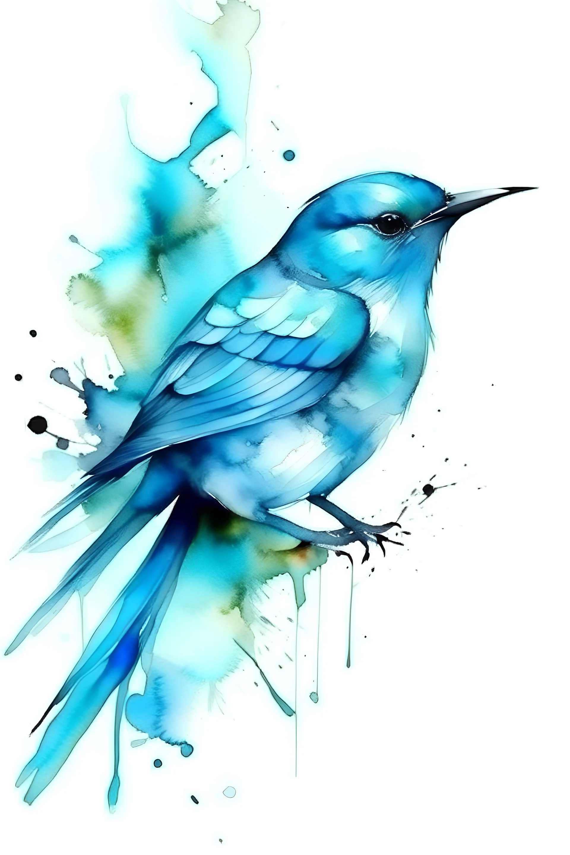 Watercolor abstract blue tones bird