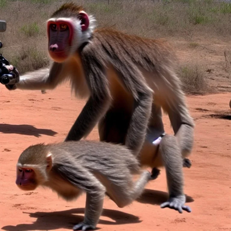 photo, jedi Elon Musk shooting baboons