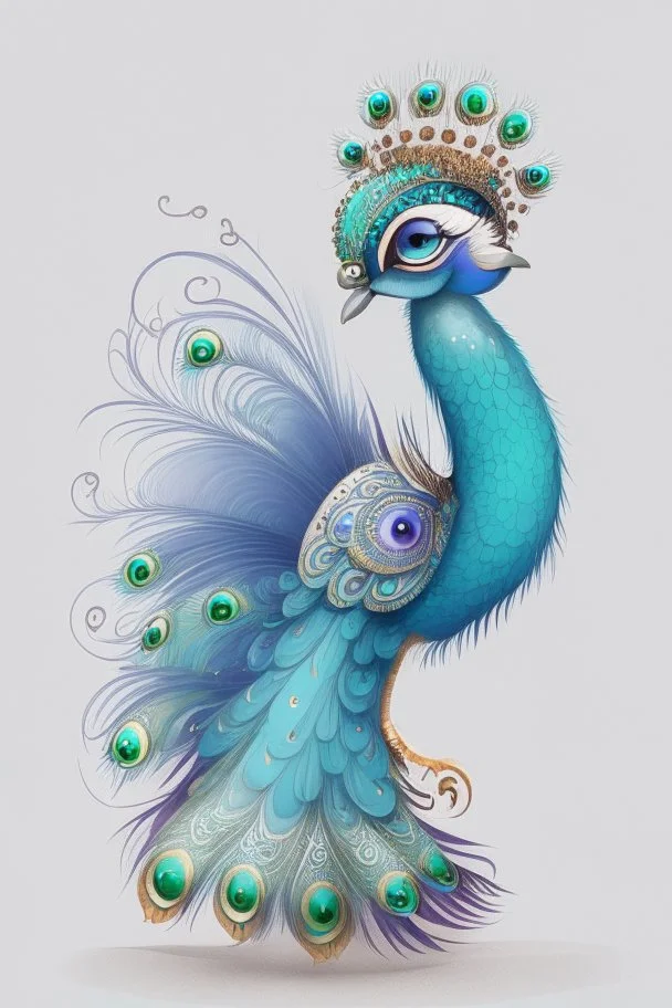 peacock avatar illustration on a white background, detailed, cute