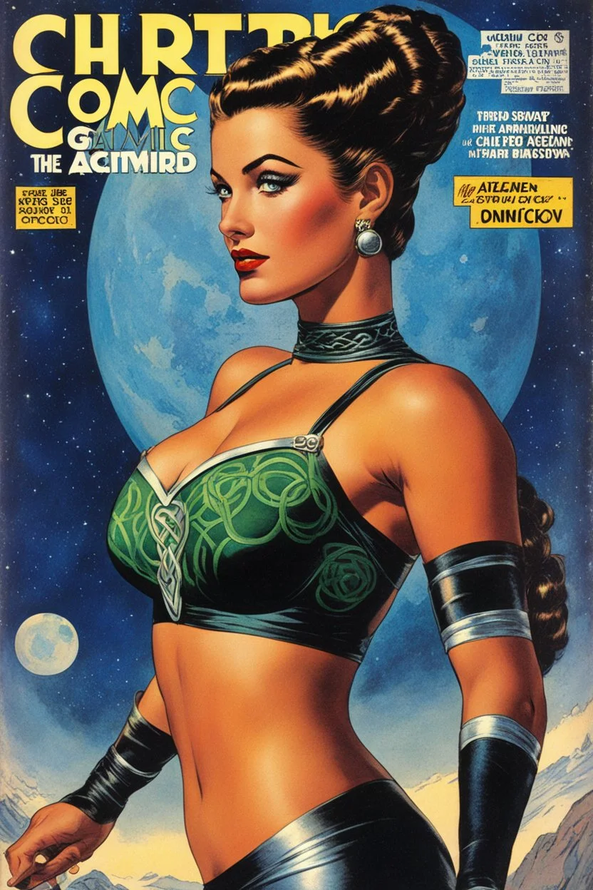 [braids] Attention, comic book enthusiasts! Prepare to be captivated by this remarkable cover that transports us to the golden age of comic artistry. Out of This World #9, published by Charlton Comics in August 1958, showcases a breathtaking Celtic girl with mesmerizing braids, donning a dark, tight sport outfit that accentuates her every curve. The colors transport us to a realm where ancient legends and modern heroism collide, while shadows add an air of intrigue. Let us applaud the artistic