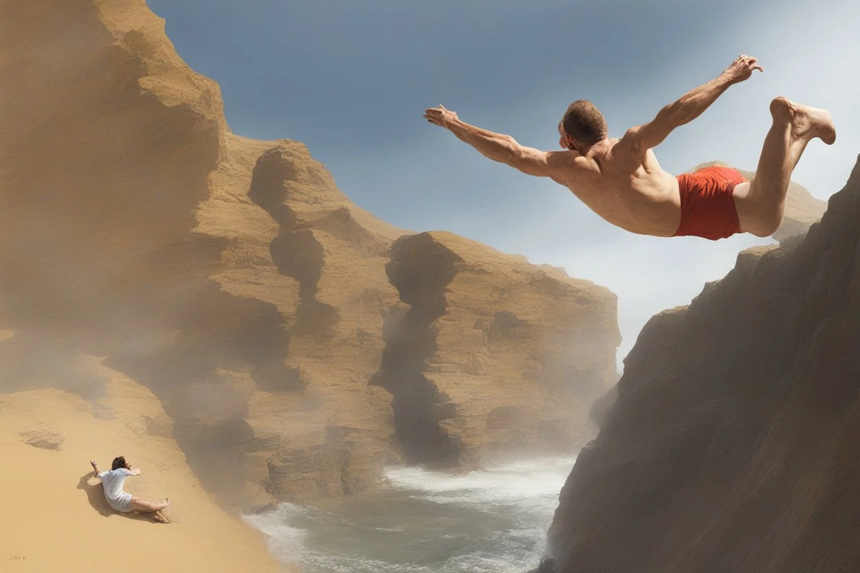 man jumping from the cliff by phil hale