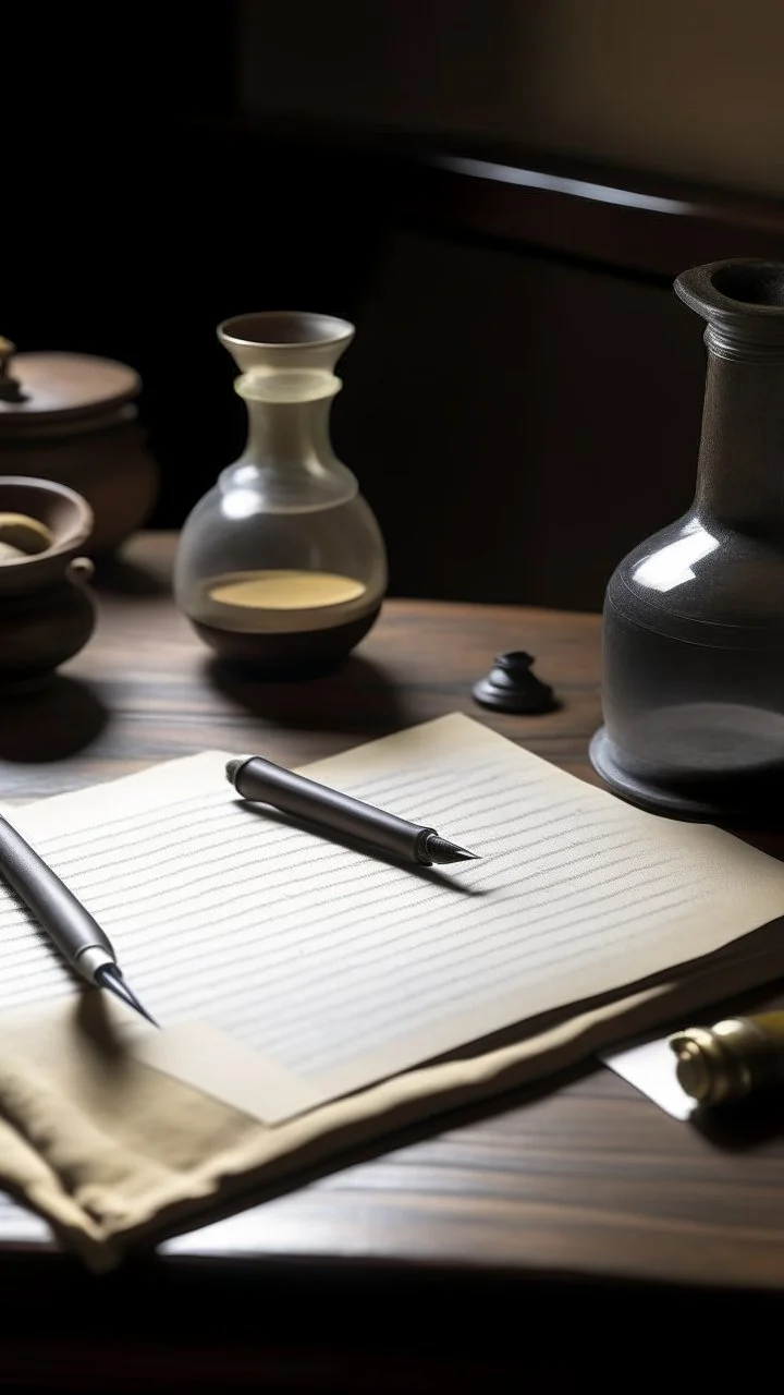 Blank paper on a desk and inkwell from the 12th century