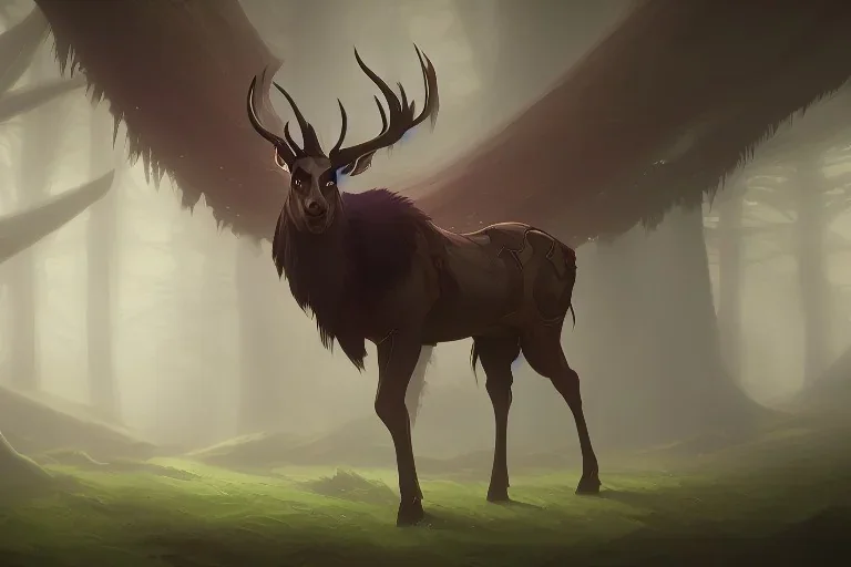 Mystical fantasy stag in the forest, high definition, gigantic antlers