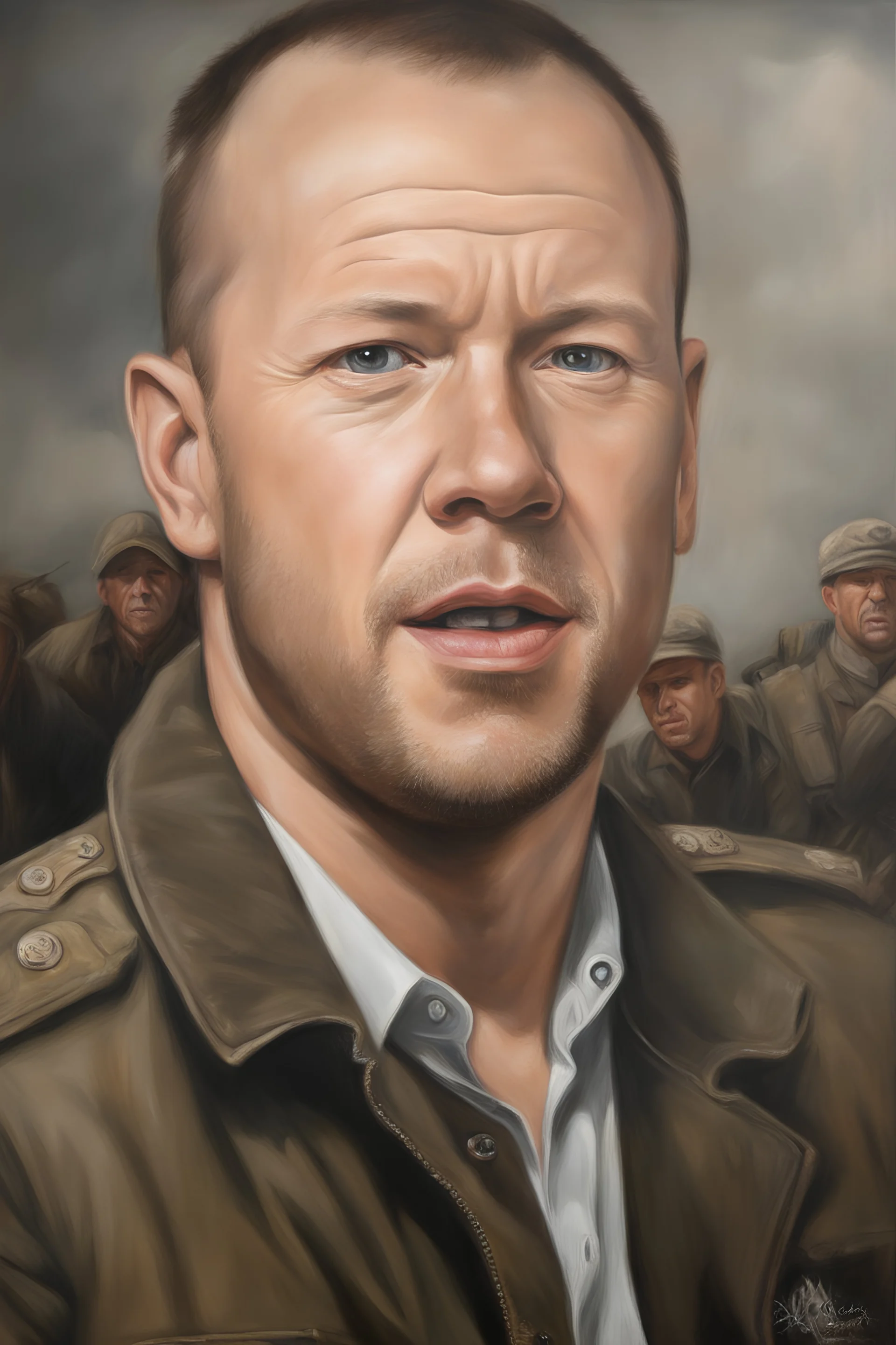 Band of Brothers, 29-year-old Donnie Wahlberg, Oil on Canvas by Gilbert Stuart - 4k UHD, Ultra-realistic, Hyper realistic, Photorealistic, Realistic, absolute Reality