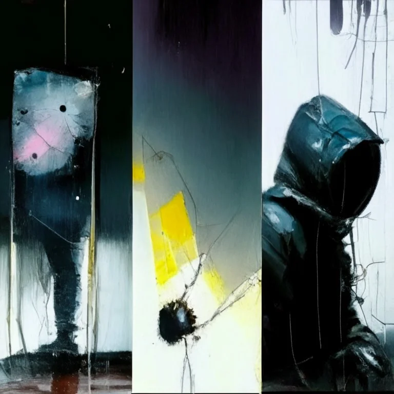 Minimal contemporary abstract oil paintings close up person wearing hazmat suit limbs sinew and concrete fragments illuminated at night style of Justin Mortimer And Francis bacon And ashley wood