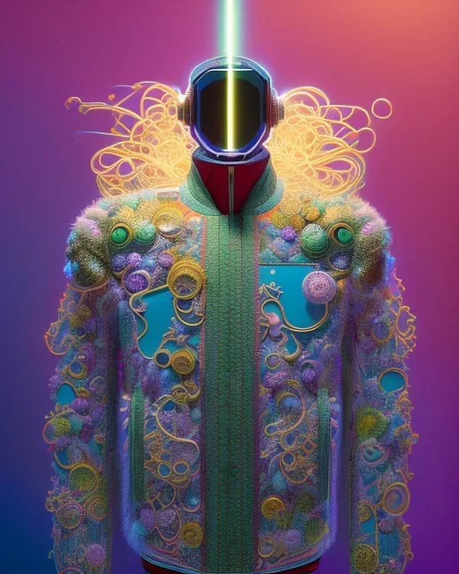 beautiful illustration of a jacket made of ribbons of seaweed, ultra sharp, glare, made of light, in the style victo ngai and sam guay and abigail larson and moebius, rim light, vibrant moody colors, plain background, dramatic lighting, unreal engine