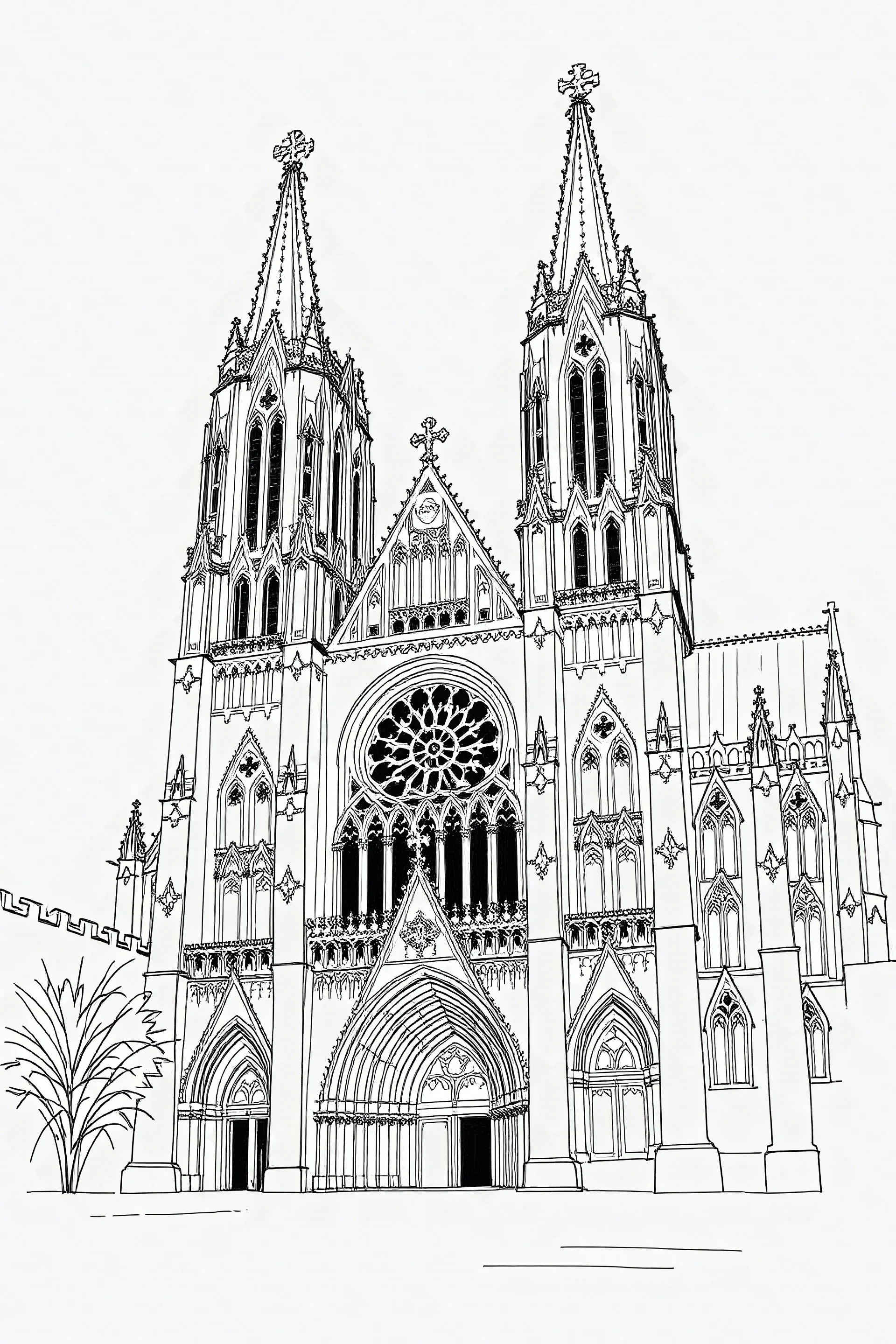 draw Chartres Cathedral in black and white graphics