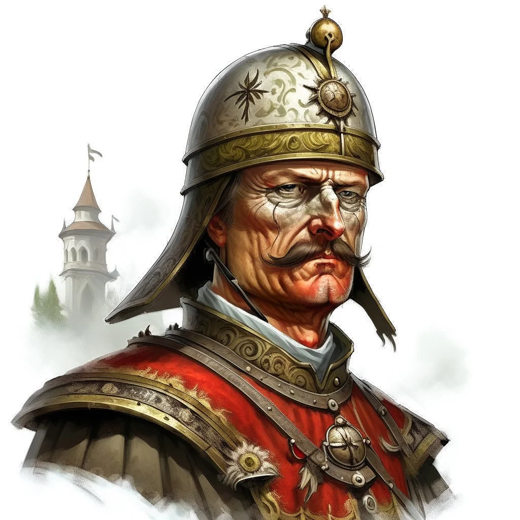 fantasy, portrait, face, town guardsman, medieval, white background