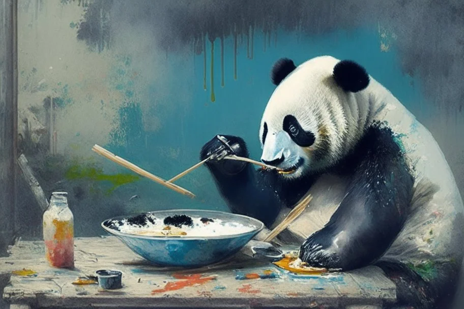 Panda eating chinesse paint art