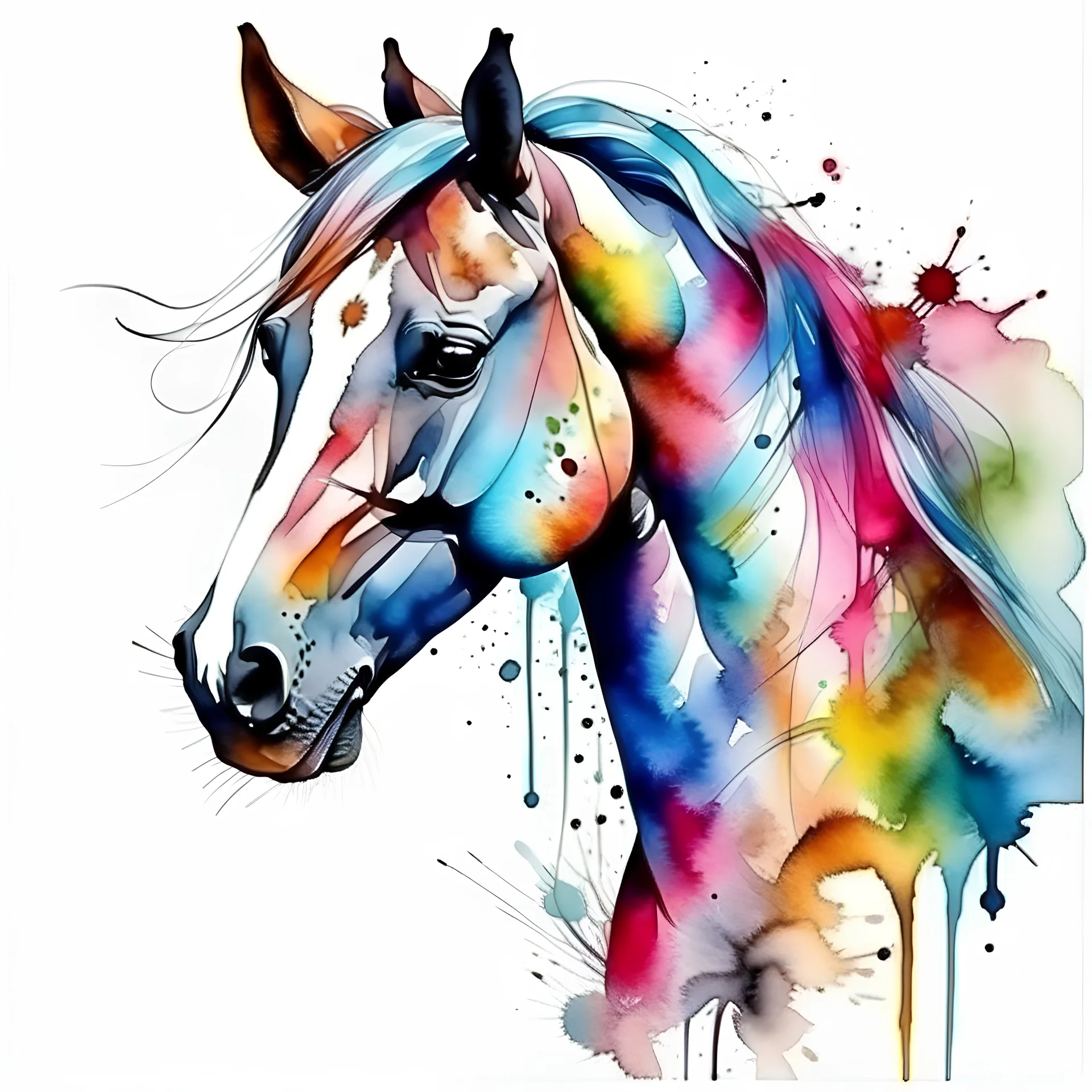 Horse water color painting tattoo drawing