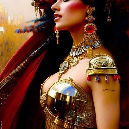 portrait beautiful face queen of Sheba ,busty,medieval metal armor balanciaga fashion clothe painting by gaston bussiere, greg rutkowski, yoji shinkawa, yoshitaka amano, tsutomu nihei, donato giancola, tim hildebrandt, oil on canvas, cinematic composition, extreme detail,fit full head inside picture