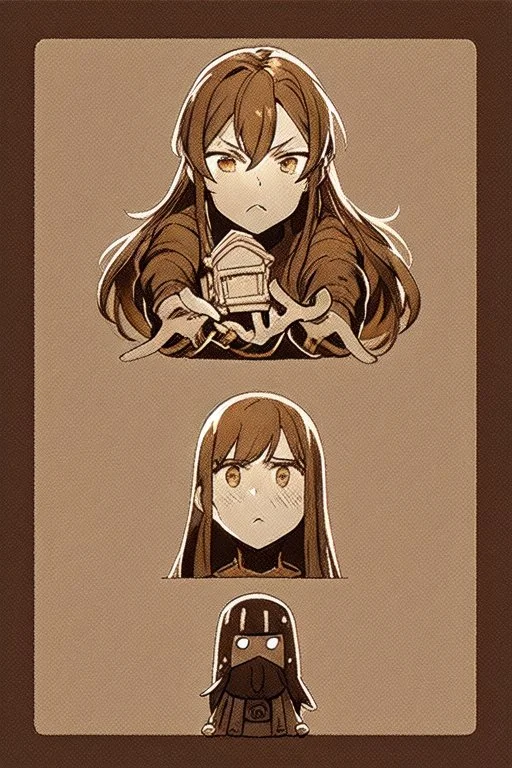 This is an illustration of a man with long hair, rendered in a cartoon style. The figure is skillfully drawn, with great attention to detail, much like a character one might find in an anime or manga. The artist used a dominant brown color palette, with a rich brown foreground and background, giving the character a warm, earthy tone. The animation style is reminiscent of a fictional character from a popular anime or manga series. The man's face and hands are slightly blurred, which adds an i