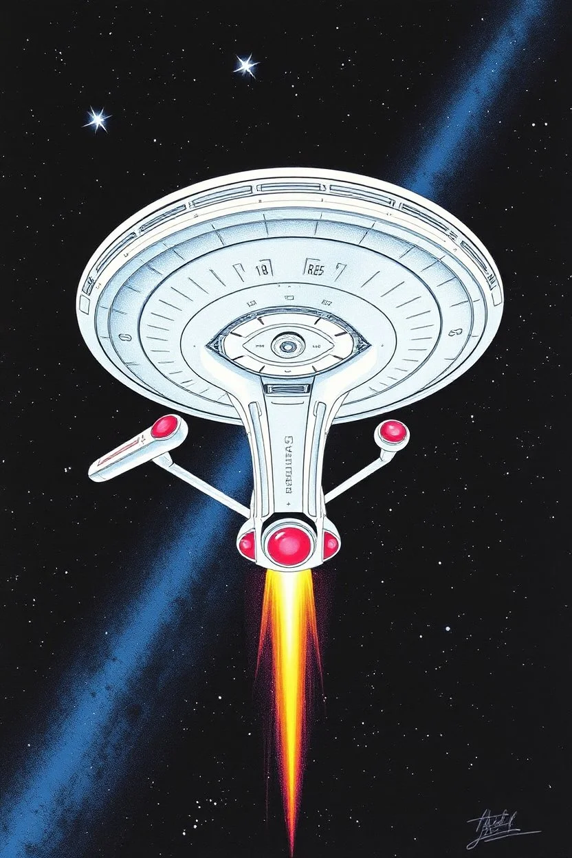 the uss enterprise 1701 from star trek drwwn by warhol