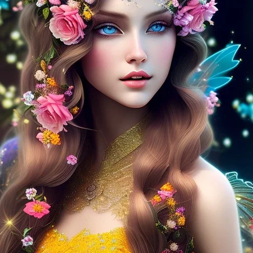 bright fairy, beautiful portrait,long hair, flowers