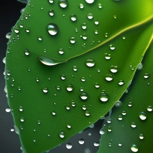 waterdrops on green leave, photorealistic, high quality, 8k , details, macro zoom