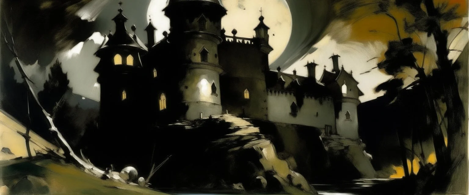 A black moon castle painted by John Singer Sargent