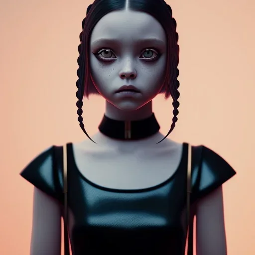 jenna ortega, wednesday addams hair style, wednesday make up, wednesday trend addams black dress, cinematic, addams family wednesday style, hyper detail, octane render, unreal engine 5, 8k resolation