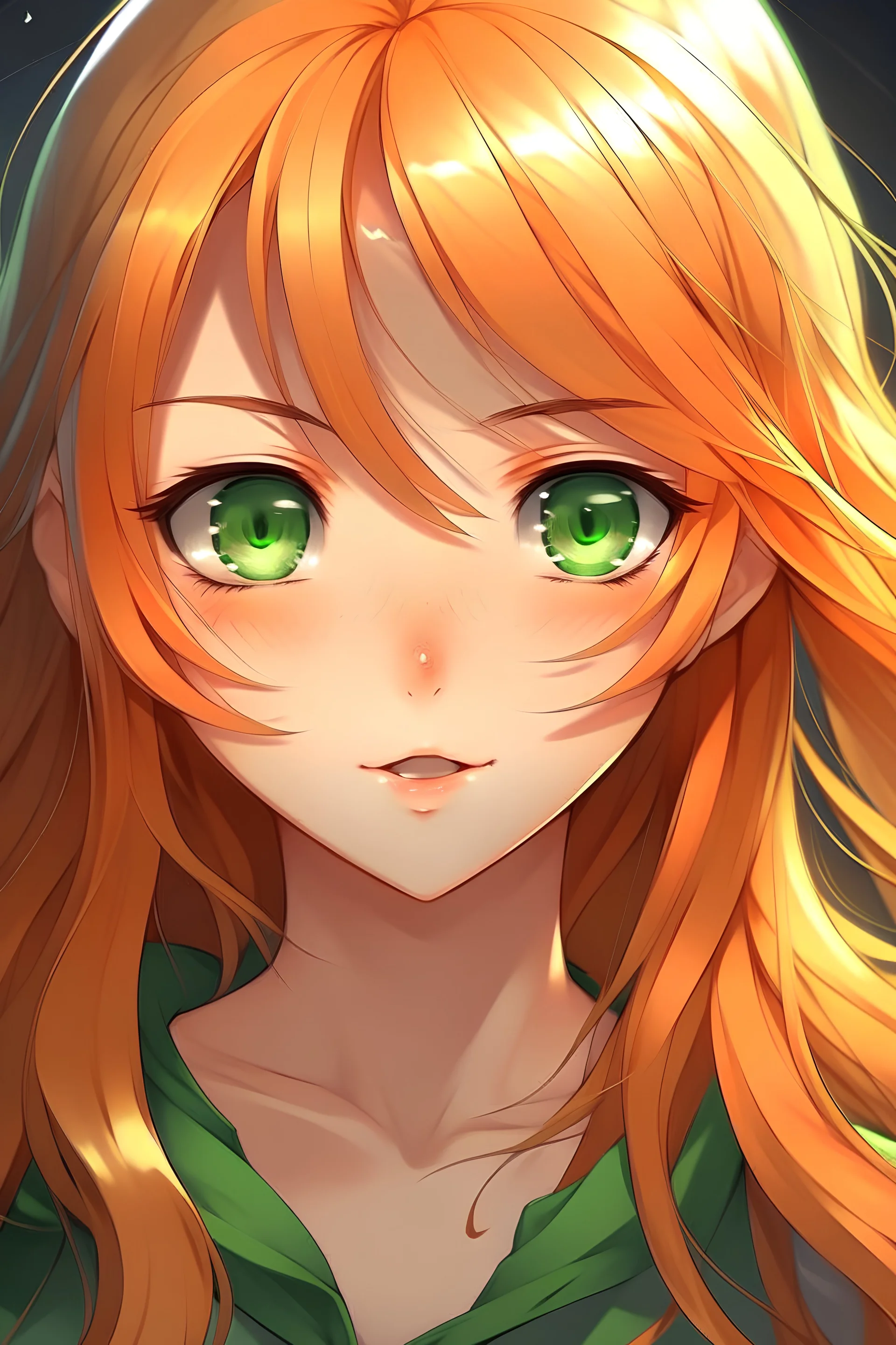 Anime girl with light orange hair and green eyes