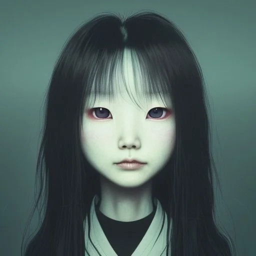 Sadako Yamamura (Ringu, 1998) ; screenshot, Dark Foggy Georgeous Horror Dark Fantasy Art by James Bousema, digital illustration, evil,wild, cold stare ,photo-realistic, 32K,dynamic colors,high details,high definition,crystal clear image,aspect ratio 33:1,DIGITAL ILLUSTRATION by James Bousema Modifiers: Nikon D850 elegant Award winning photography fantasy photorealistic very attractive