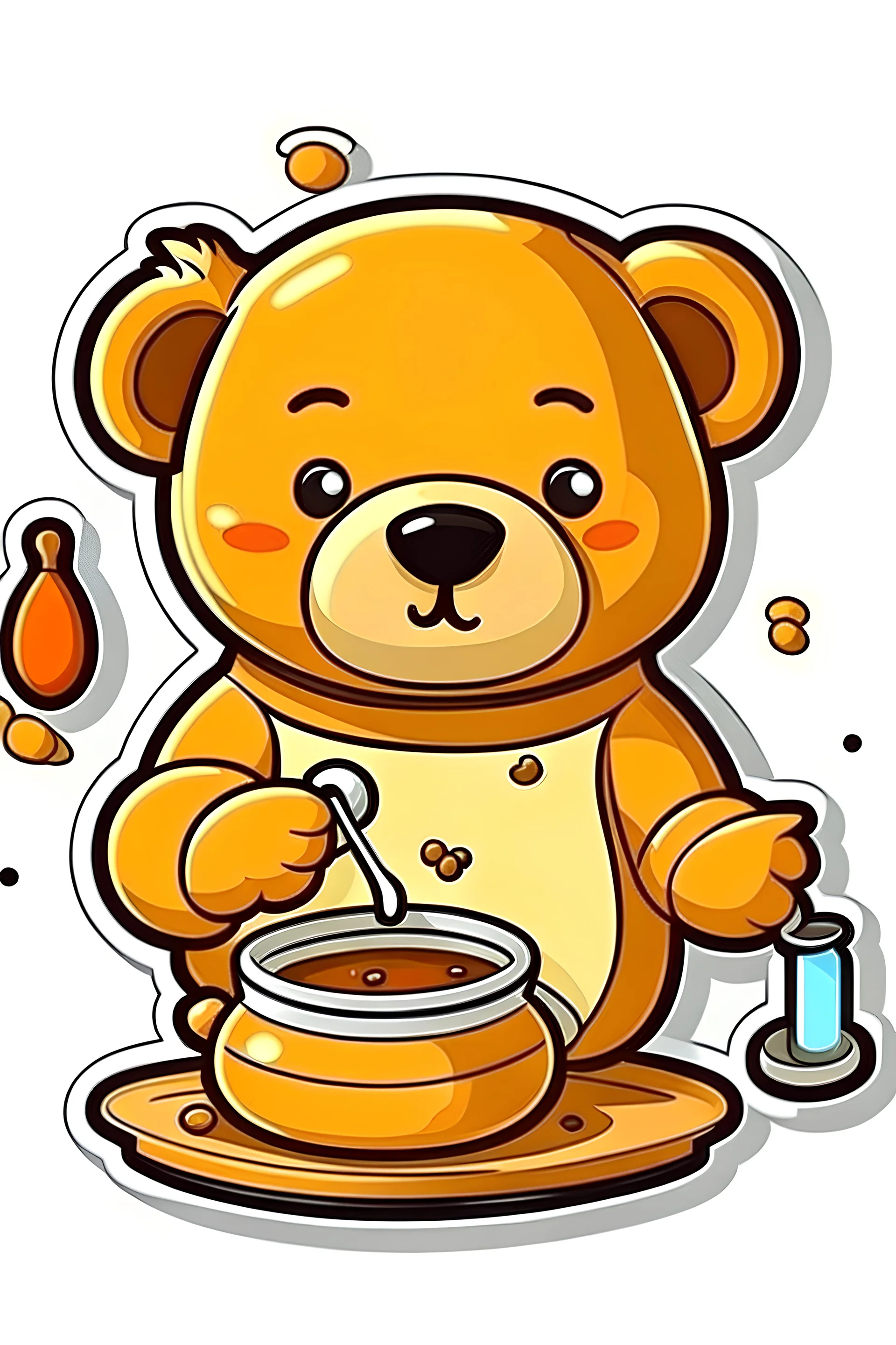 Cartoon bear, sticker style, cooking