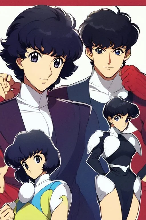 Relaxed and Stylish Anime 90s , short black hair , two personalities