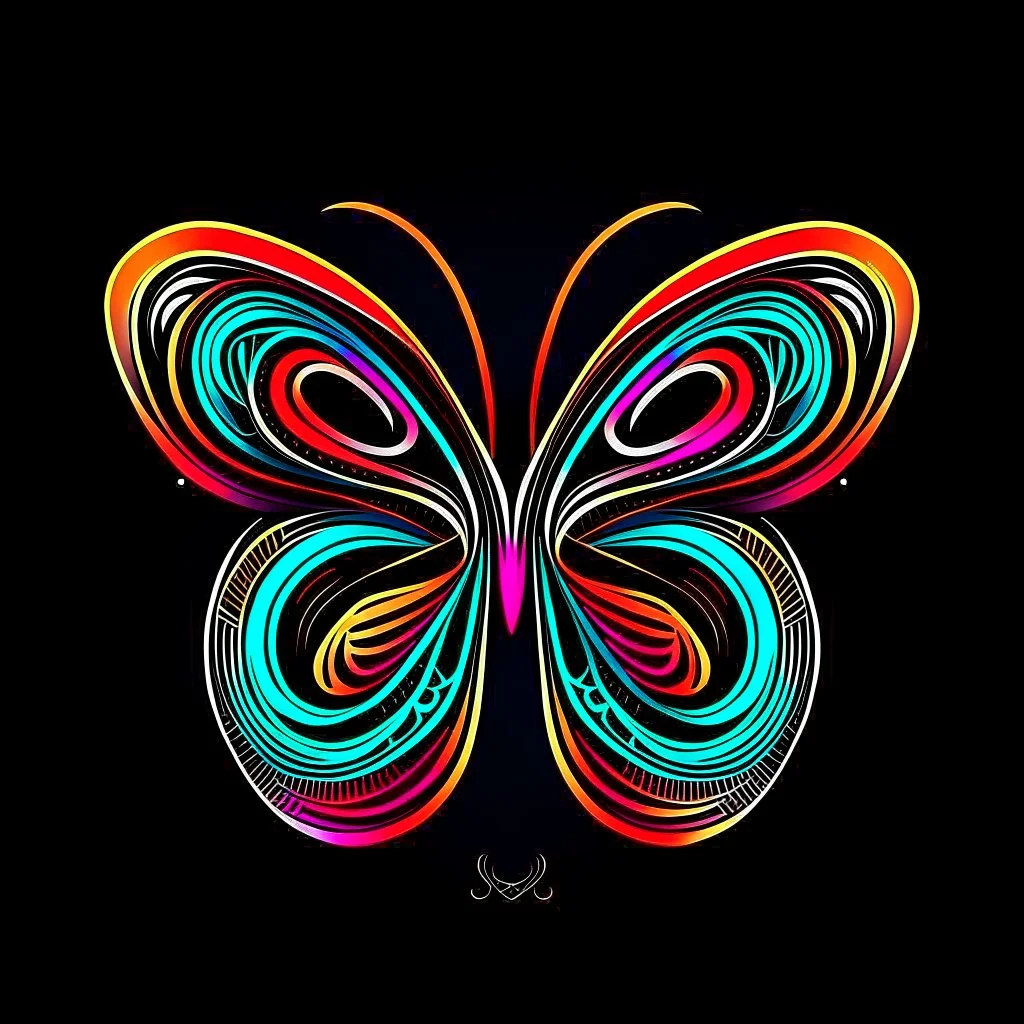 symetry!!, butterfly, logo, NFT, futuristic, colorful, curves, lines, shadow, simple