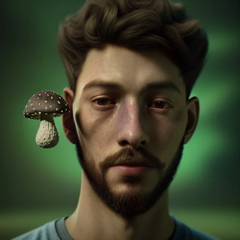 Portrait of a young man, with a magic mushroom on his head, LSD style, in Alexandre cabanel style, 8k, HD, cinematography, photorealistic, Cinematic, Color Grading, Ultra-Wide Angle, Depth of Field, hyper-detailed, beautifully color-coded, insane details, intricate details, beautifully color graded, Cinematic, Color Grading, Editorial Photography, Depth of Field, DOF, Tilt Blur, White Balance, 32k, Super-Resolution, Megapixel, ProPhoto RGB, VR, Halfrear Lighting, Backlight, Nat