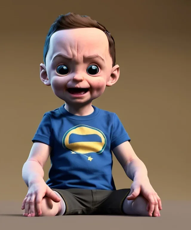 Sheldon cooper toddler, full body, dramatic lighting, angry, hyper realistic