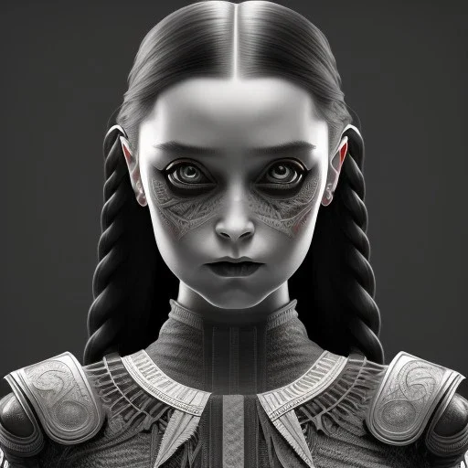 symmetry!! portrait of wednesday Addams in the style of horizon zero dawn, machine face, intricate, elegant, highly detailed, digital painting, artstation, concept art, smooth, sharp focus, illustration, art by artgerm and greg rutkowski and alphonse mucha, 8 k