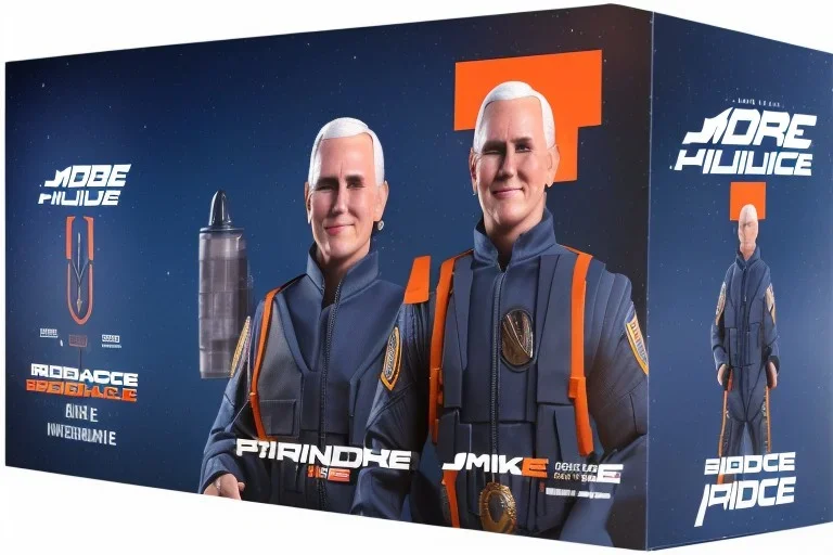 packaging label Mike pence g.i. joe toy doll space force uniform action figure, orange