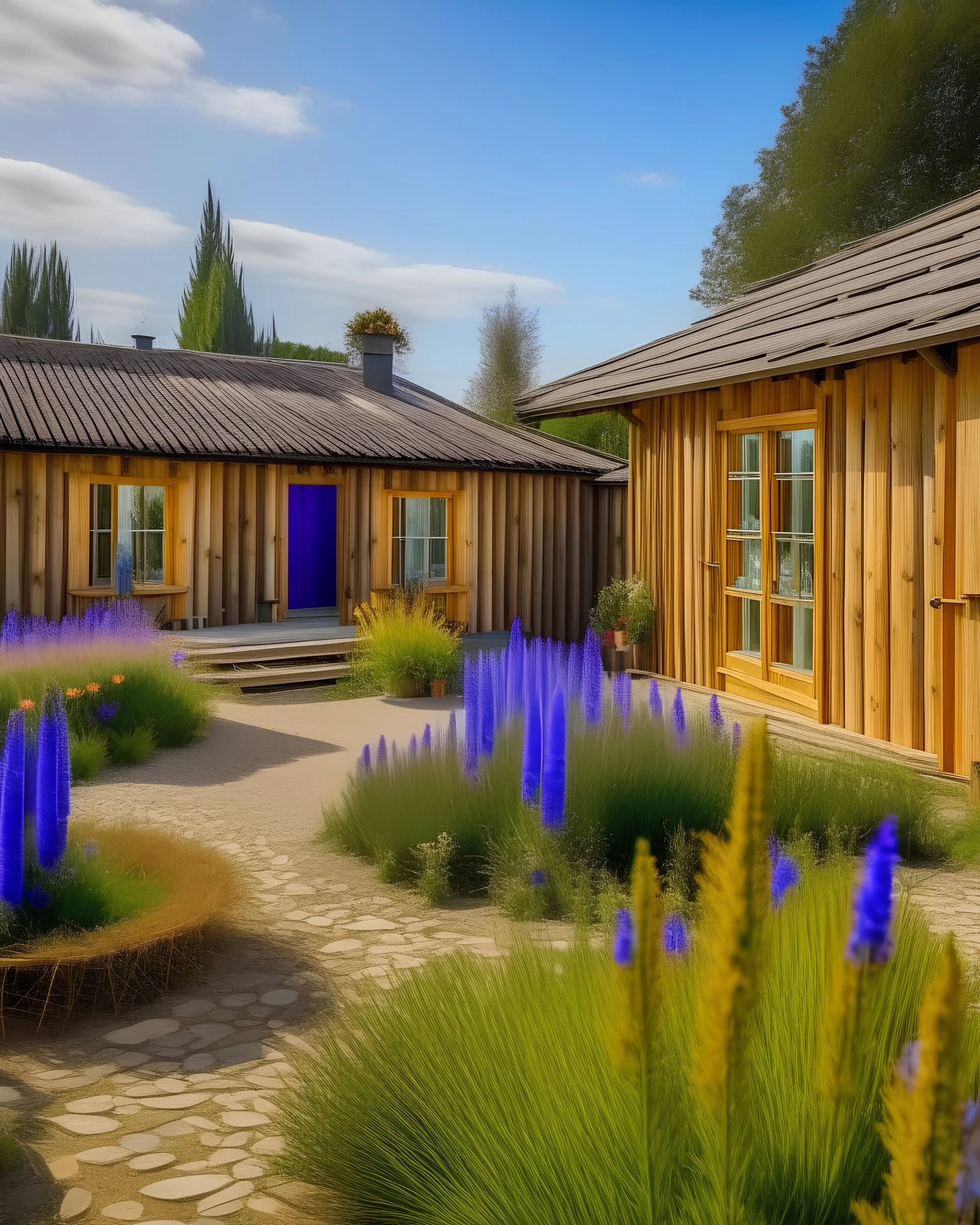 A rejuvenating herbal spa retreat nestled in the heart of nature, featuring rustic wooden cabins surrounded by fields of lavender and fields of chamomile, offering blissful relaxation and holistic skincare treatments.