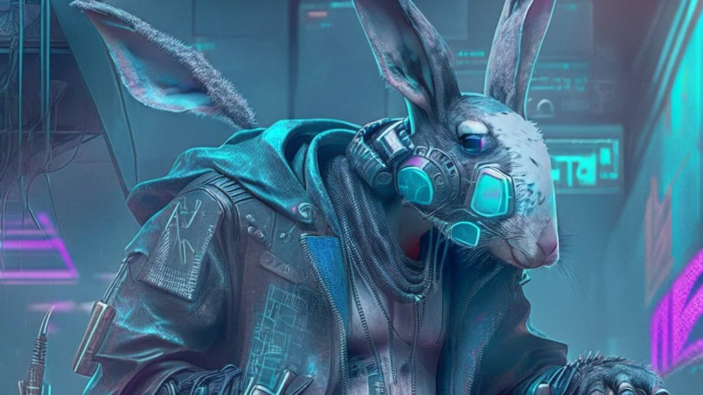 cyber punk hacker rabbit watch dogs style humanoid