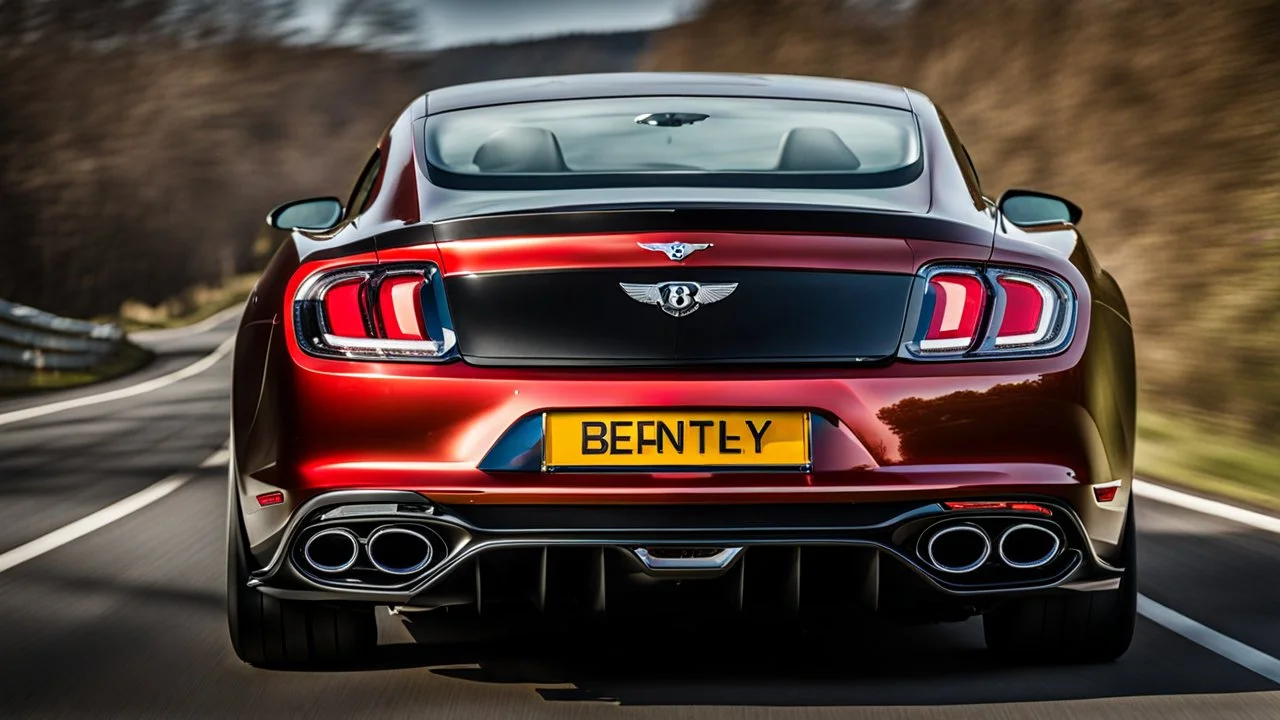 bentley mustang rear view fast on road