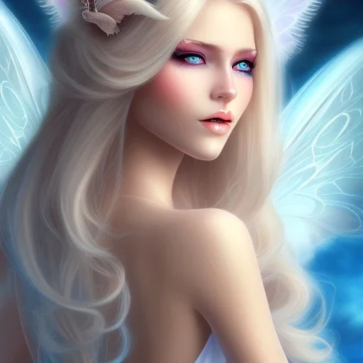 magnifique belle sexy fairy souriante avec de magnifiques ailes et des cheveux longs blonds,yeux bleus