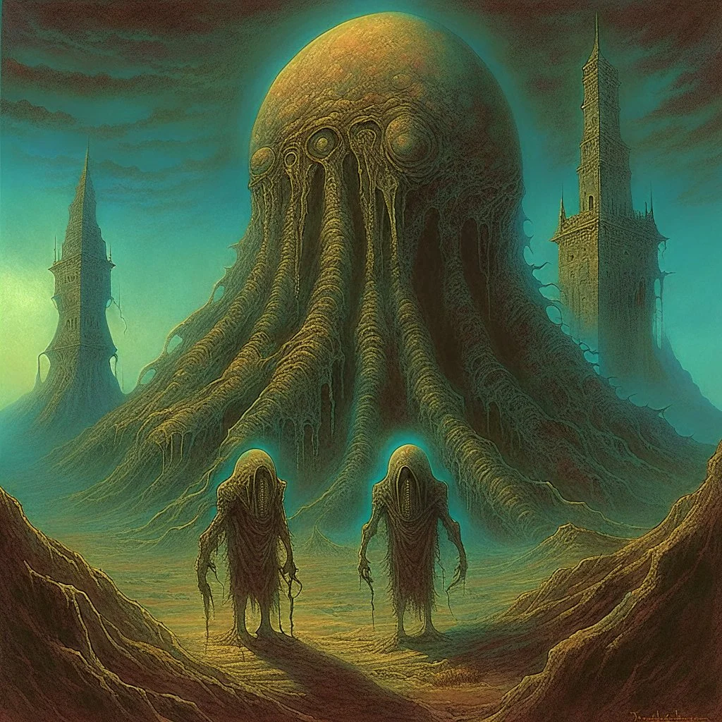 lovcraftian fog elder one Azathoth, neo surrealism, by John Stephens, by Zdzislaw Beksinski